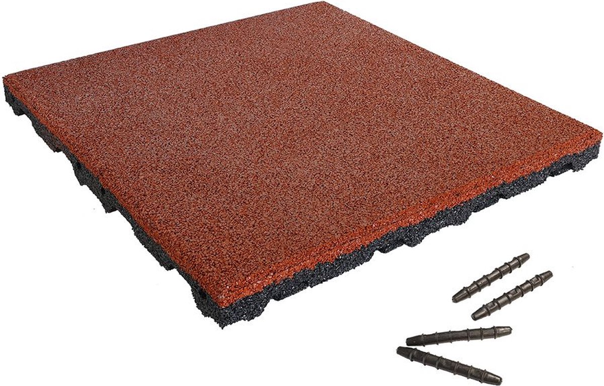 Rubber tegel met pen- en gat verbinding 50x50 cm - 55 mm - Rood