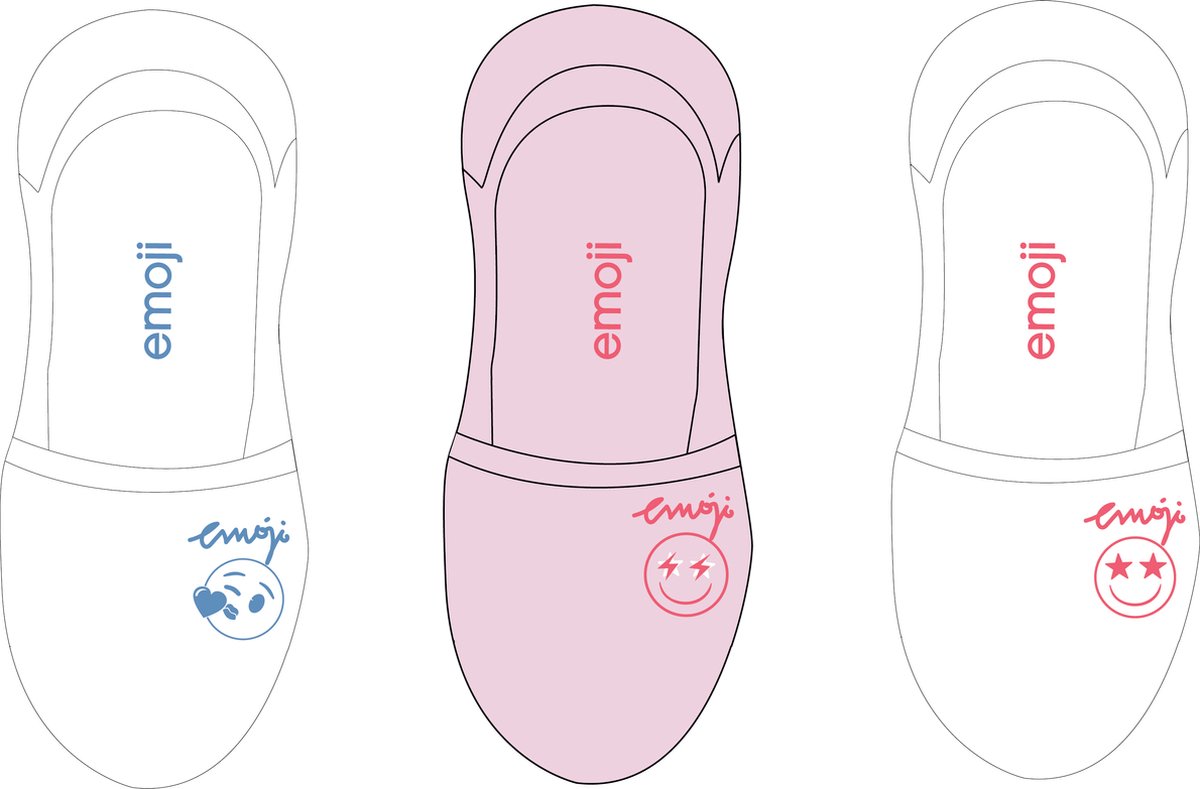 Dames Emoji footie sneaker sokken - onzichtbaar in sneaker - 6 paar wit/roze - 1 maat 36/40