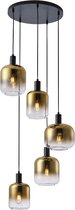 Moderne glazen hanglamp Dentro | goud / zwart / transparant | vijf lichtpunten | glas / metaal | Ø 40 cm | H 350 cm | woonkamer lamp / vide lamp | modern design