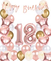 Snoes Ballonnen 18 Jaar Rose Gold White Dots - Compleet Feestpakket met cijfer ballon 18 Jaar - Verjaardag Versiering Slinger Happy Birthday – Folieballon – Latex Ballonnen - Helium Ballonnen - Rose Feestpakket