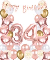Snoes Ballonnen 34 Jaar Rose Gold White Dots - Compleet Feestpakket met cijfer ballon 34 jaar - Verjaardag Versiering Slinger Happy Birthday – Folieballon – Latex Ballonnen - Helium Ballonnen - Rose Feestpakket