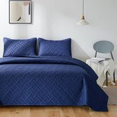 Tagesdecke Bettüberwurf dekbedovertrek hotel 240x260cm Marine Blauw Dekbedset, Bed spreien van Microvezels, lichtgewicht, dekbed ultrasoon genaaid met 2 kussenslopen, mandpatroon