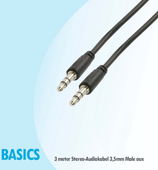Basics 3 meter aux audio jack kabel 3.5 mm naar 3.5mm zwart bol