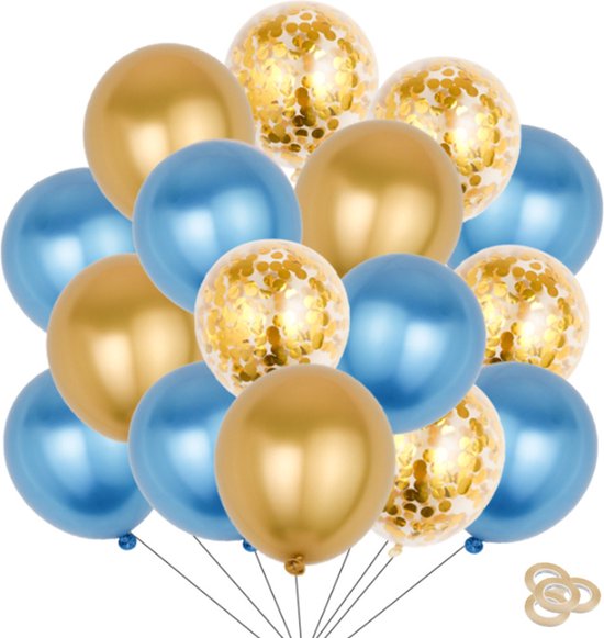 Fienosa Ballonnen 50 Stuks - Ballonnen Goud - Ballonnen Blauw - Verjaardag Versiering - Verjaardag Ballonnen - Ballon - met ophang lint - Papieren confetti Ballonnen - Feestversiering
