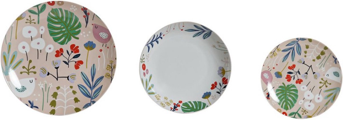 Serviesset DKD Home Decor Multicolour Blommor Porselein (18 pcs)