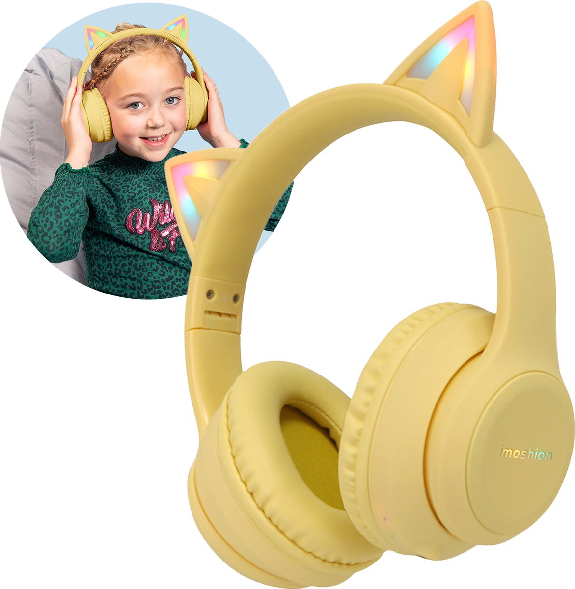 iMoshion Koptelefoon Kinderen Met Kattenoortjes Bluetooth - Kinder Koptelefoon / Hoofdtelefoon Draadloos Over Ear - Geel
