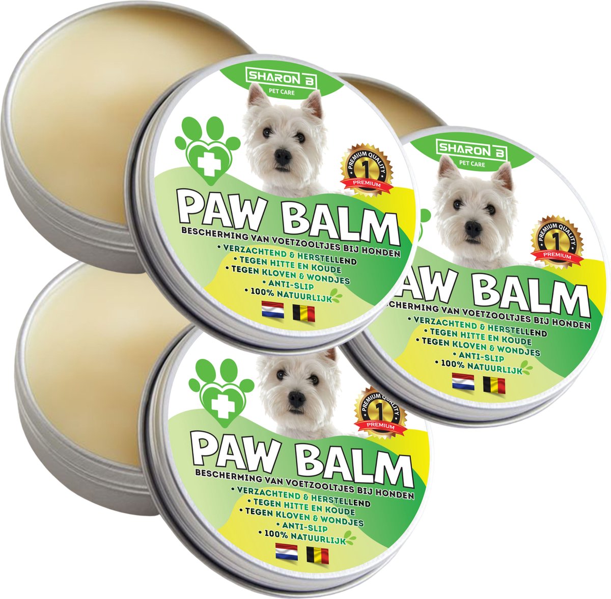 Sharon B - Paw Balm - Honden < 10kg - Potenbalsem Hond, Beschermt Voetzooltjes tegen Kloven, Wondjes, Ontstekingen - Antislip - 60 ml - 3 Stuks