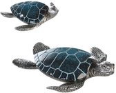 Gilde Handwerk - Set/2 - Sculptuur - Schildpadden - Turtles - Blauw/Zilver - Polyresin