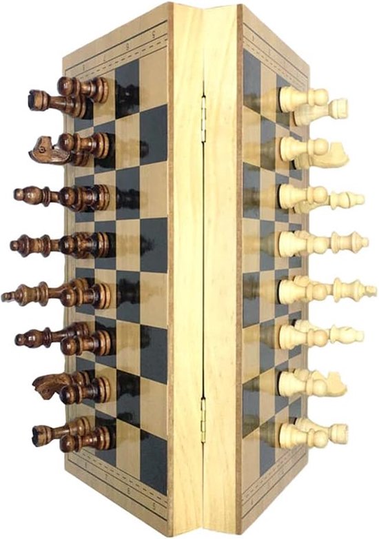 Thumbnail van een extra afbeelding van het spel Schaakbord Houten Traditionele Spelen Draagbare Opslag Internationaal Schaakspel Houten Schaakspel voor Familie Geschenk Reizen Kinderen en Volwassenen 40x40cm