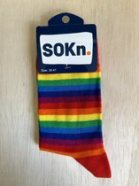 SOKn. Trendy sokken *REGENBOOG rood*maat 35-41 (ook leuk om kado te geven !)