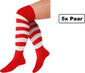5x Paar Lange sokken rood/wit gebreid mt.41-47 - knie over - Tiroler heren dames kniekousen kousen voetbalsokken festival Oktoberfest voetbal