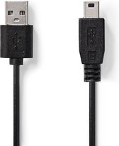 USB-Kabel - USB 2.0 - USB-A Male - USB Mini-B 5-Pins Male - 7.5 W - 480 Mbps - Vernikkeld - 1.00 m - Rond - PVC - Zwart - Label