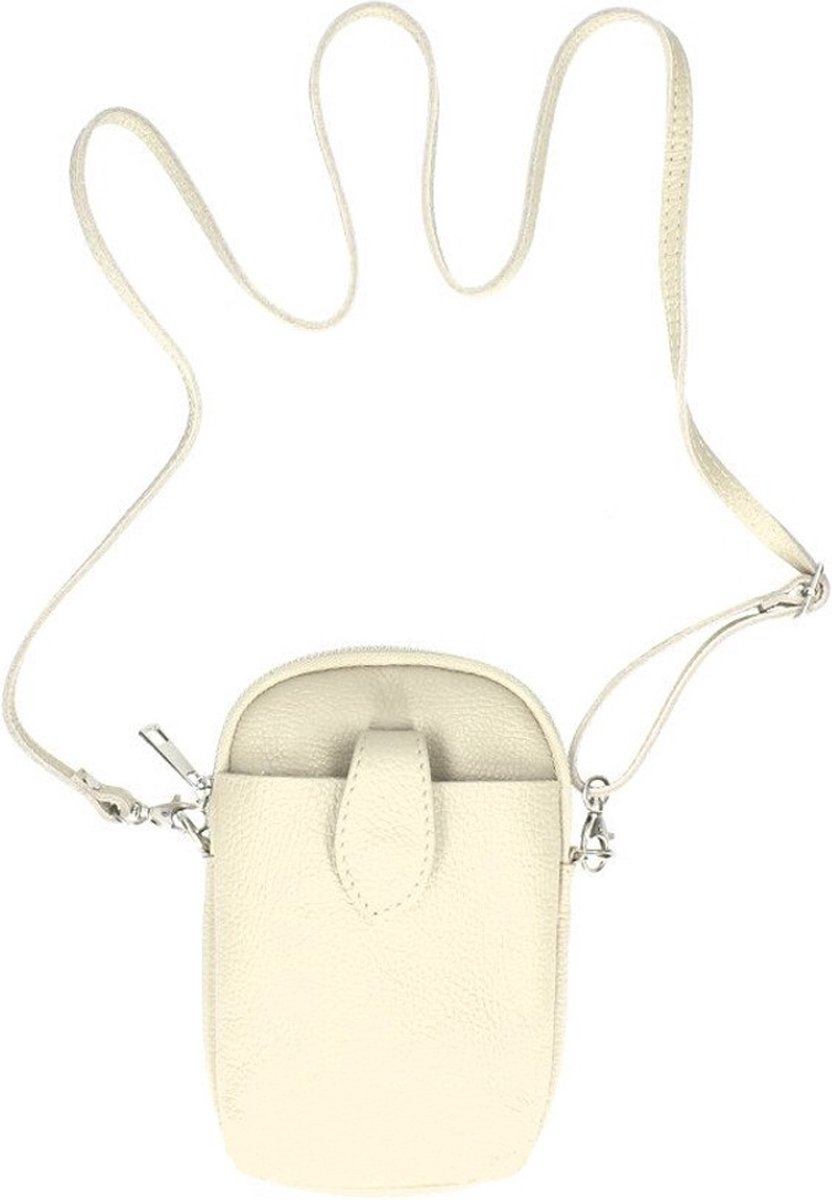 Beige Leren Schoudertas Giorgina - Leer Leder - Schoudertassen + Telefoon vak - Beige