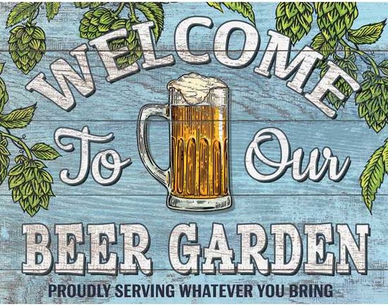 Metalen wandbord Beer Garden Bier - 31,5 x 40,5 cm.