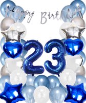 Snoes Ballonnen 23 Jaar Set Mega Blauw Zilver Ballon - Compleet Feestpakket Cijferballon 23 Jaar - Verjaardag Versiering Slinger Happy Birthday – Folieballon – Latex Ballonnen - Helium Ballonnen