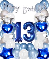 Snoes Ballonnen 13 Jaar Set Mega Blauw Zilver Ballon - Compleet Feestpakket Cijferballon 13 Jaar - Verjaardag Versiering Slinger Happy Birthday – Folieballon – Latex Ballonnen - Helium Ballonnen