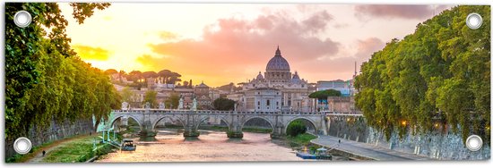 Tuinposter – Tiber Rivier naar Kathedraal in Rome - 60x20 cm Foto op Tuinposter (wanddecoratie voor buiten en binnen)