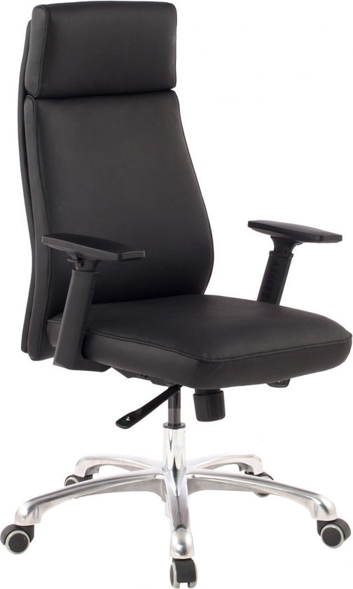 Fauteuil de bureau Rootz cuir véritable noir ergonomique avec repose-tête - Fauteuil de direction Design Bureau ergonomique avec fonction d'inclinaison - Fauteuil pivotant avec accoudoirs X-XL 120 kg