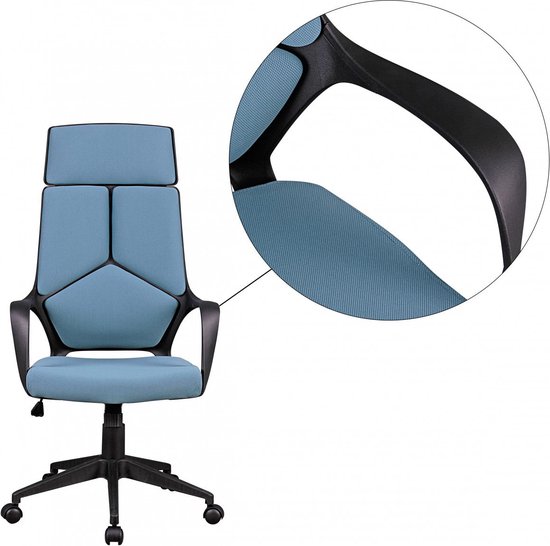 Rootz Bureaustoel - Blauwe Stof - Design Directiestoel - Draaistoel met kantelmechanisme en armleuningen