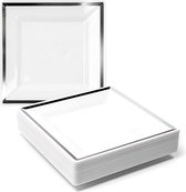 20 petites Assiettes Witte carrées avec bord argenté (16 cm), assiettes à dessert pour mariages, anniversaires, baptêmes, Noël et célébrations - Robustes et réutilisables