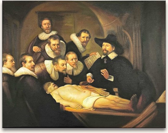 Handgeschilderd schilderij Olieverf op Canvas - Rembrandt van Rijn 'La Conferenza Anatomi'