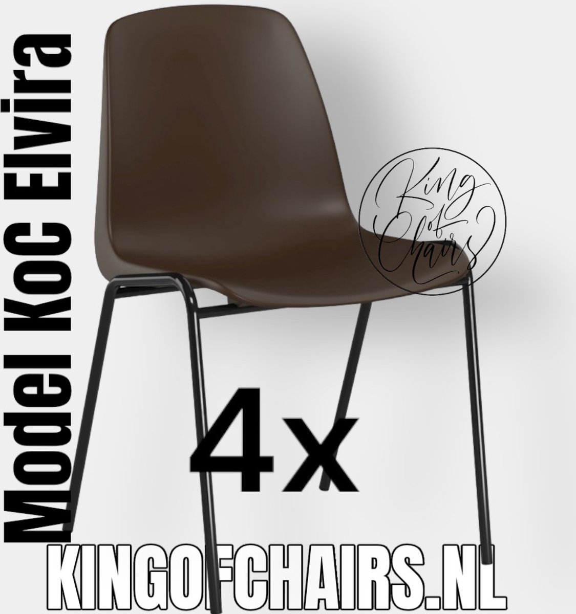 King of Chairs -set van 4- model KoC Elvira bruin met zwart onderstel. Kantinestoel stapelstoel kuipstoel vergaderstoel tuinstoel kantine stoel stapel kantinestoelen stapelstoelen kuipstoelen stapelbare keukenstoel Helene eetkamerstoel
