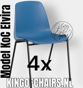 King of Chairs -set van 4- model KoC Elvira hemelsblauw met zwart onderstel. Kantinestoel stapelstoel kuipstoel vergaderstoel tuinstoel kantine stoel stapel kantinestoelen stapelstoelen kuipstoelen stapelbare keukenstoel Helene eetkamerstoel