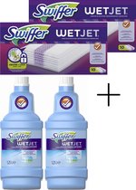 Swiffer WetJet Système de nettoyage tout-en-un 2 bouteilles de recharge 1,25 L - Agent nettoyant et 20 Lingettes démaquillantes