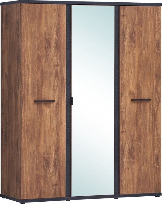 Belfurn - Ellen - kledingkast 3 deuren 164cm - kleur acacia bruin met zwart