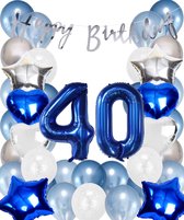 Snoes Ballonnen 40 Jaar Set Mega Blauw Zilver Ballon - Compleet Feestpakket Cijferballon 40 Jaar - Verjaardag Versiering Slinger Happy Birthday – Folieballon – Latex Ballonnen - Helium Ballonnen