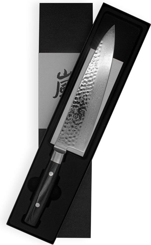 Yaxell Japonais - Série Zen - Couteau de Chef - Acier VG-10 - 61 HRC - Lame 20 cm - Acier Damas 37 Couches - Manche Toile-Micarta