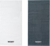 Set : Serviette de Sport White Pure + Gris Armée - 35x75cm - 100% Katoen - Serviette de Sport Wit + Grijs / Vert