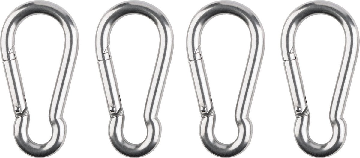 PARKSIDE Karabijnhaak 4 stuks RVS - 80 x 8 mm - Karabiner Carabiner - Max. belasting: 230 kg