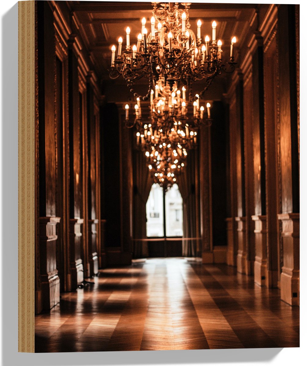 Hout - Kroonluchter in de Hal - 30x40 cm - 9 mm dik - Foto op Hout (Met Ophangsysteem)