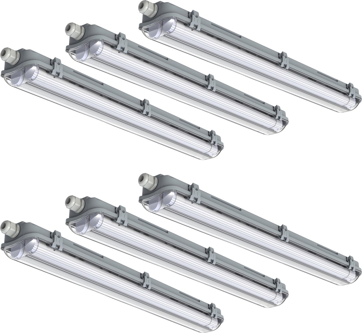 FastFix LED TL Armaturen dubbel 60 cm incl. LED TL lampen - Geschikt voor alle ruimtes - 6 stuks