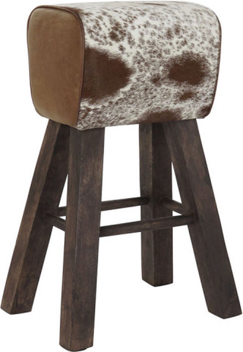 Kruk DKD Home Decor Zwart Hout Bruin Leer Wit (50 x 35 x 75 cm)