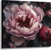 Canvas - Roze Pioenrozen - 100x100 cm Foto op Canvas Schilderij (Wanddecoratie op Canvas)