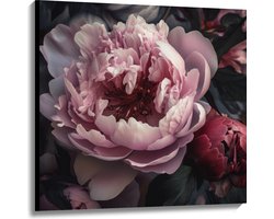 Canvas - Roze Pioenrozen - 100x100 cm Foto op Canvas Schilderij (Wanddecoratie op Canvas)