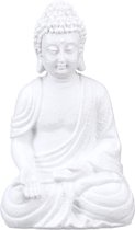 Witte Boeddhafiguur voor binnen en buiten - Weerbestendig en vorstbestendig - 30 x 19,5 x 12 cm - Tuindecoratie