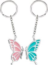 Bixorp Friends Butterfly BFF Porte-clés pour 2 Rose/ Blauw/ Argent - Porte-clés Magnétique Cadeau d'Amitié