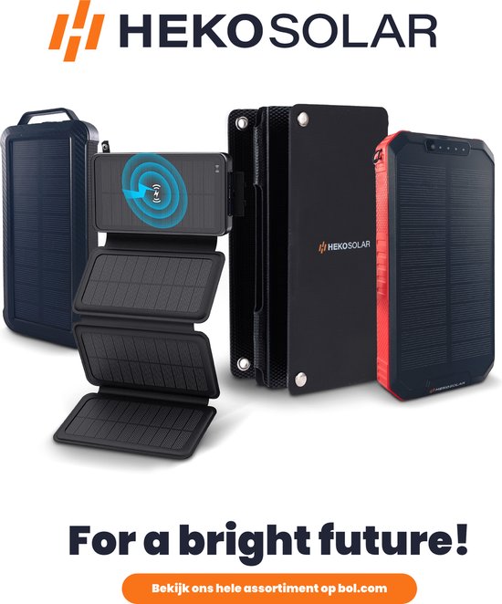 HEKO Solar® Solar Panel Unfold 15 - Opvouwbaar - Draagbaar Zonnepaneel - 15W - Werkt Met Powerbank - Noodpakket - Solar Panel Op Zonne-energie - Outdoor - Geschikt voor Samsung S21/S22/S23/S24 - Geschikt voor Iphone 12/13/14/15 - HEKO Solar