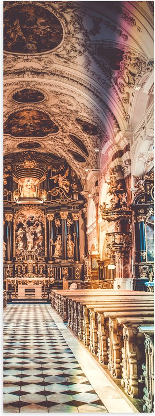 Poster Glanzend – Kerk Vol met Prachtige Gouden Schilderingen - 20x60 cm Foto op Posterpapier met Glanzende Afwerking