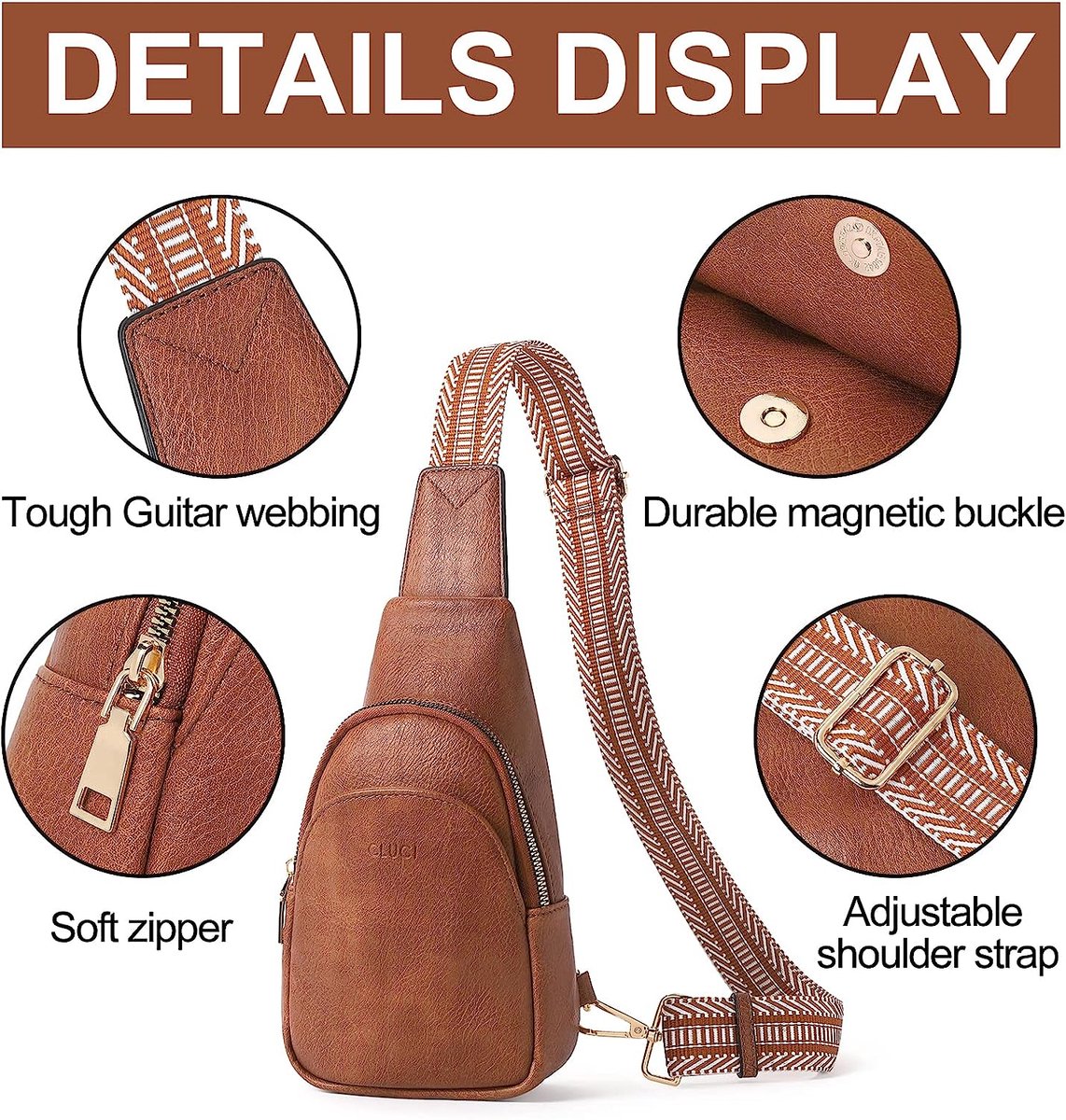 DONNAIN Lederen Sling Bags Crossbody Vrouwen, Minimalistische Stijl Casual Borstzakken met Brede Riem, Nieuwe Koffie, 11.8 x 4.34 x 3.54 inches