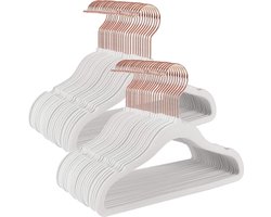 Children's Clothes Hangers, Set of 50, Velvet Hangers with Hooks in Rose Gold, Non-Slip for Wardrobe, Children's Clothes, Baby Clothes, Skirt and Trousers for Kids, White
