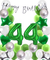 Snoes Ballonnen 44 Jaar Wit Groen Zilver Mega Ballon - Compleet Feestpakket 44 Jaar - Verjaardag Versiering Slinger Happy Birthday – Folieballon – Latex Ballonnen - Helium Ballonnen