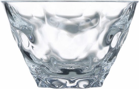 Bol en verre transparent au design ondulé et trapu avec une base côtelée.