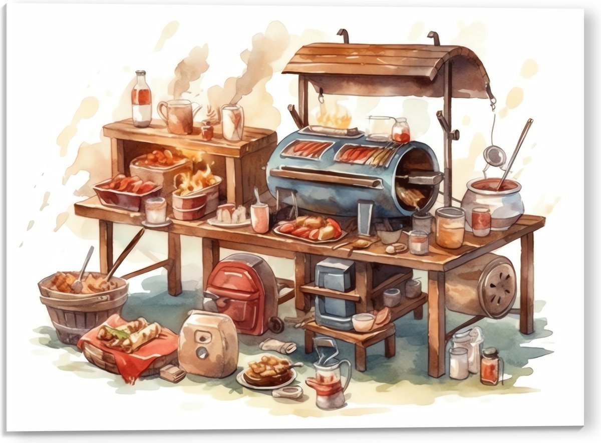 Acrylglas - Tekening van Barbecue - 40x30 cm Foto op Acrylglas (Met Ophangsysteem)