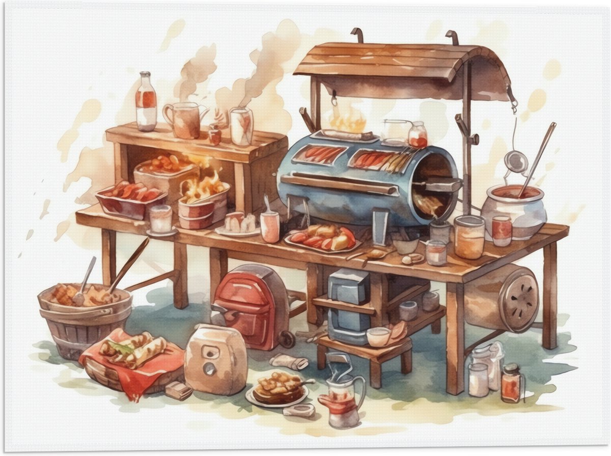 Vlag - Tekening van Barbecue - 40x30 cm Foto op Polyester Vlag