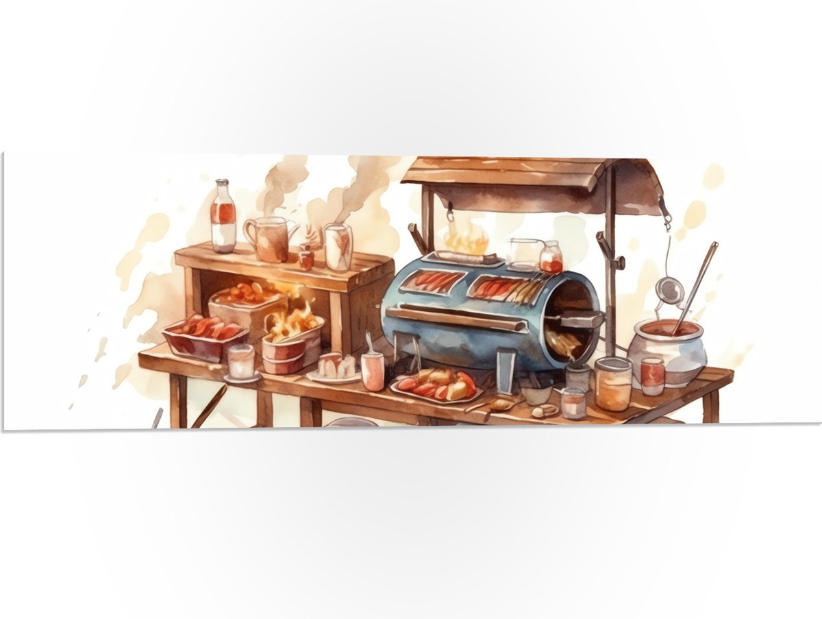 PVC Schuimplaat- Tekening van Barbecue - 90x30 cm Foto op PVC Schuimplaat