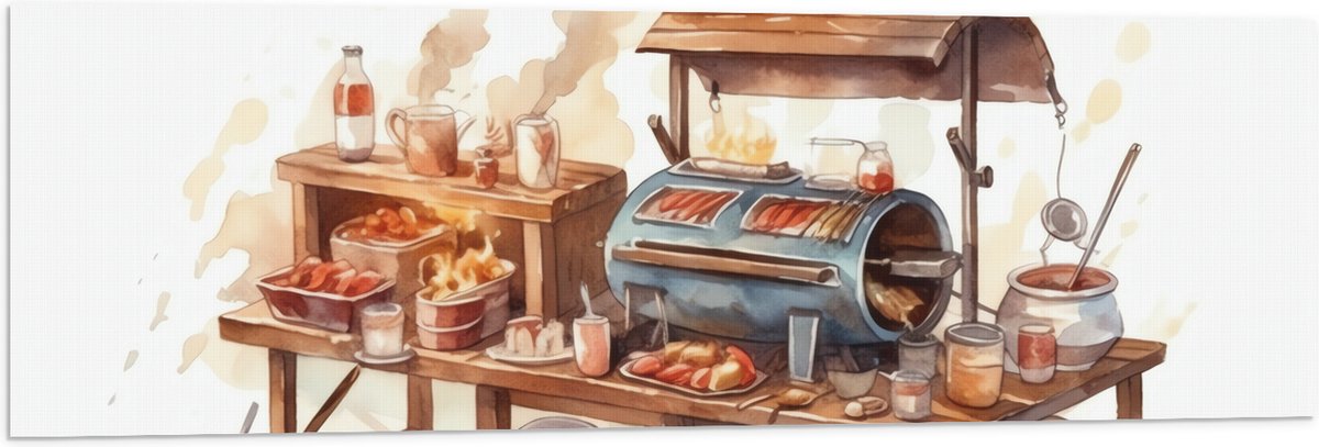 Vlag - Tekening van Barbecue - 120x40 cm Foto op Polyester Vlag
